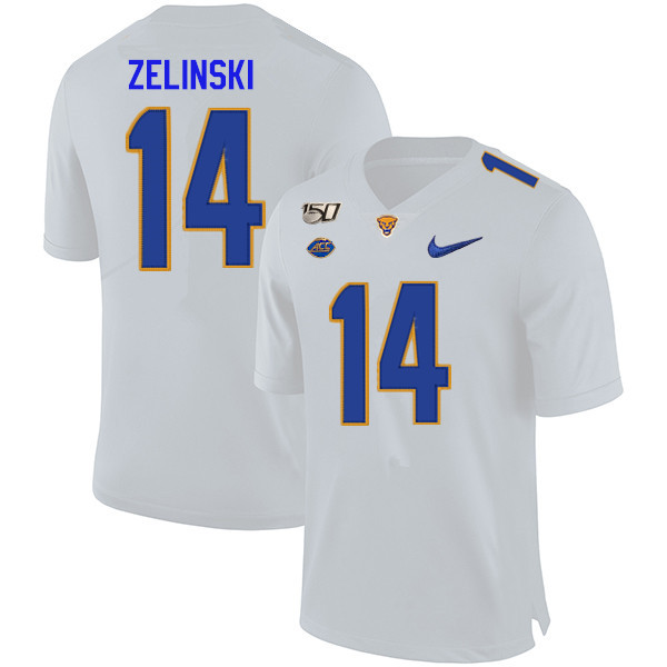 2019 Men #14 Tyler Zelinski Pitt Panthers College Football Jerseys Sale-White - Click Image to Close